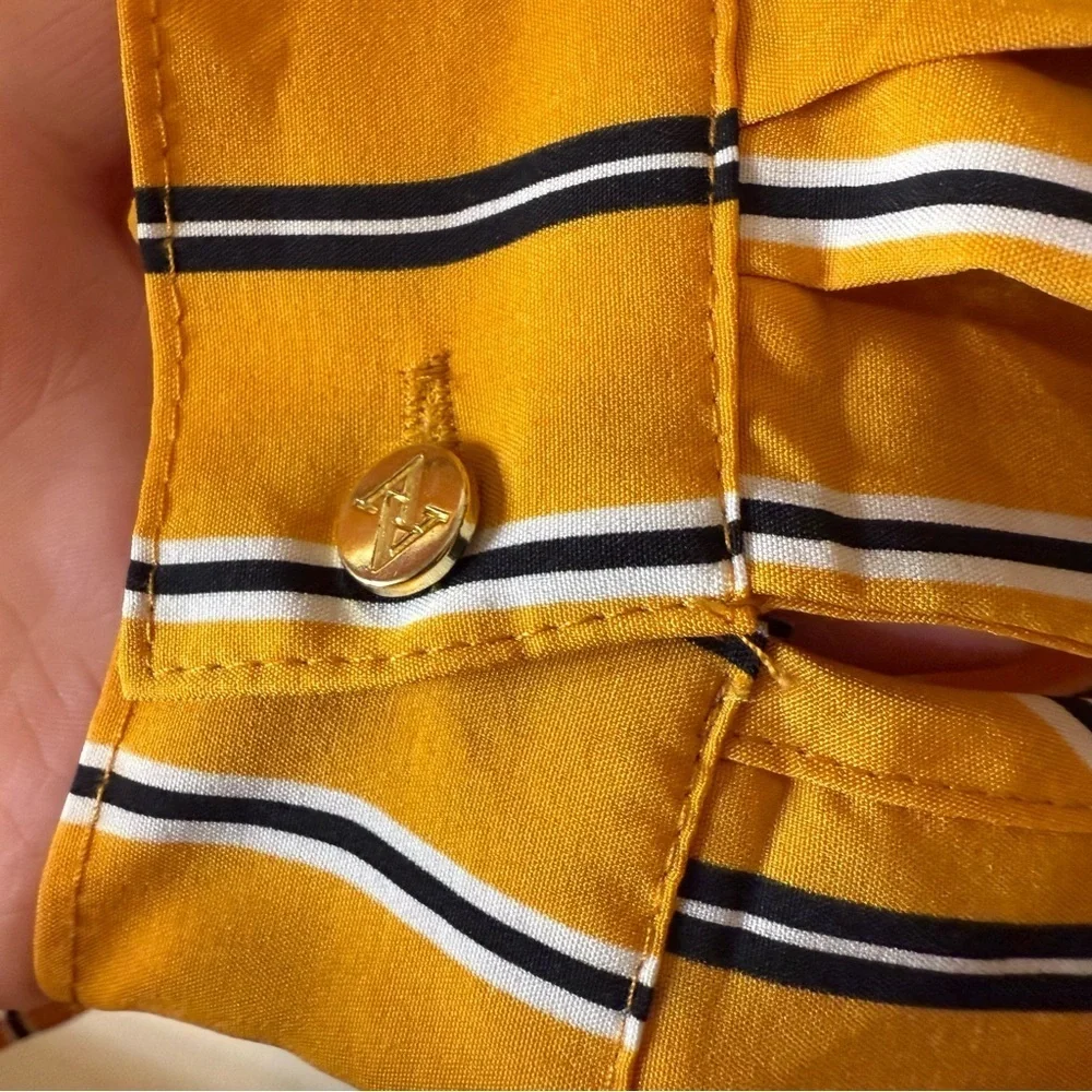 Adrienne Vittadini Yellow Striped Button-Up Shirt - Picture 6 of 7